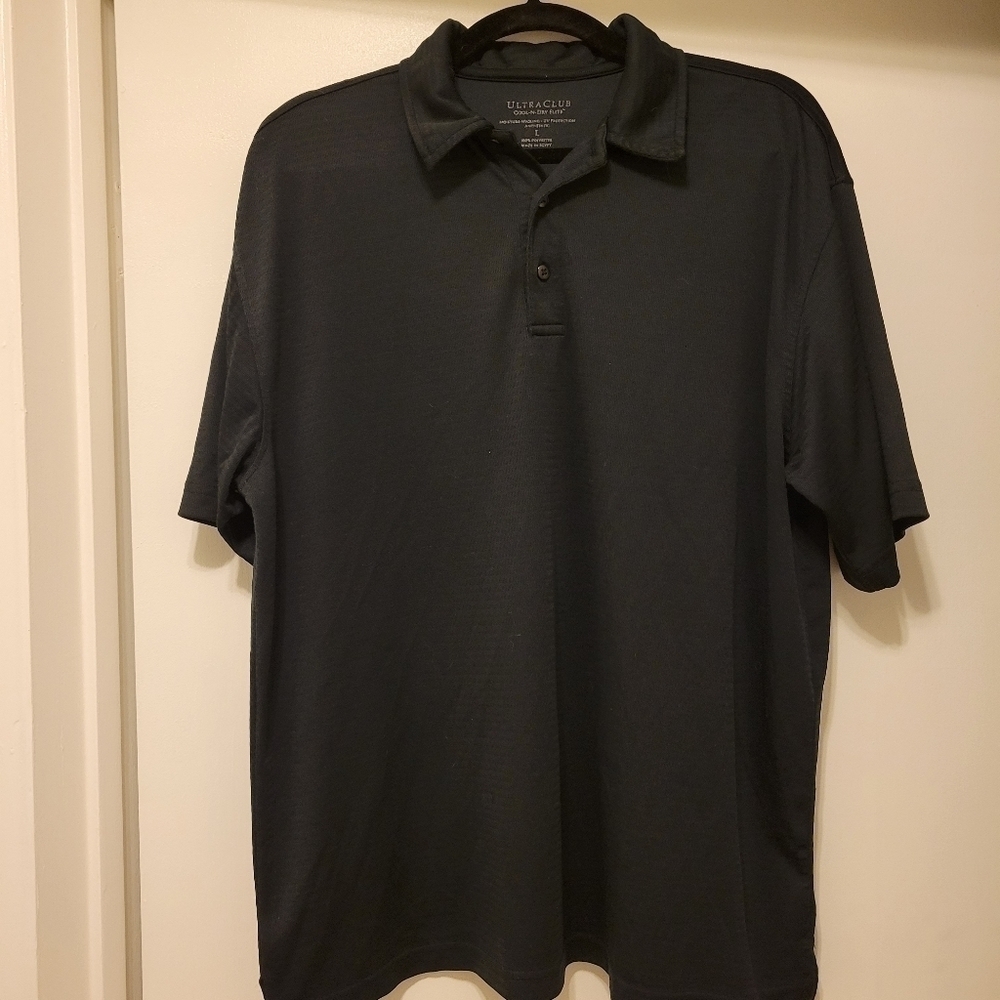 Ultra Club Cool-N-Dry Mens Large Black Polo Shirt